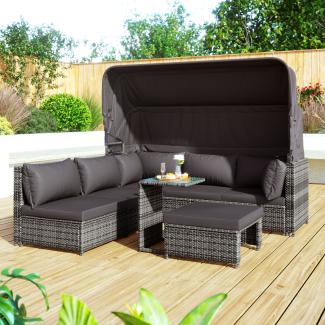 Merax Gartenlounge-SetRattan Sonneninsel Sitzgruppe, Sofa mit Sonnendach, Outdoor Gartenmöbel, Terrassenmöbel, wetterfest - grau