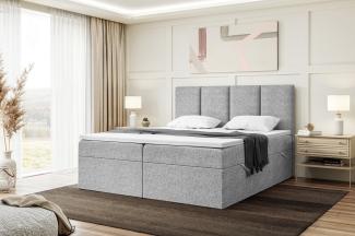 MEBLINI Boxspringbett CRISTIANO 160x200 cm mit Bettkasten - H3/Grau Webstoff Polsterbett - Doppelbett mit Topper & Taschenfederkern-Matratze