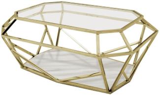 Casa Padrino Luxus Couchtisch Gold / Weiß 100 x 70 x H. 41 cm - Moderner Wohnzimmertisch mit Glas & Marmorplatte - Wohnzimmer Möbel