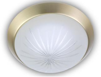 LED Deckenleuchte rund, Schliffglas satiniert, Dekorring Messing matt, Ø 30cm