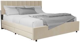 Juskys Samt Polsterbett Soria 180x200 cm mit Lattenrost & Schubladen - modernes Bett - Kopfteil höhenverstellbar - Jugendbett - Doppelbett Beige