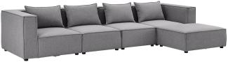 Juskys modulares Sofa Domas XL - Couch für Wohnzimmer - 4 Sitzer - Ottomane, Armlehnen & Kissen - Ecksofa Eckcouch Ecke - Wohnlandschaft Stoff Dunkelgrau