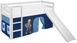 Lilokids 'Jelle' Spielbett 90 x 200 cm, Bob der Baumeister, Kiefer massiv, mit Rutsche und Vorhang