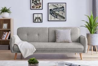 3-Sitzer Sofa Strukturstoff fein Hellgrau mit Schlaffunktion 188 x 85 x 80 cm