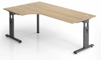Hammerbacher Winkeltisch C-Fuß, Eiche / Graphit Winkelform 90°, links oder rechts montierbar, 200x120 cm
