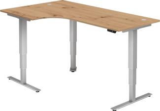 bümö® Sitz- & Stehschreibtisch Serie-XDSM elektrisch höhenverstellbar mit Memoryfunktion, Tischplatte 200 x 120 cm in Asteiche, Gestell in silber