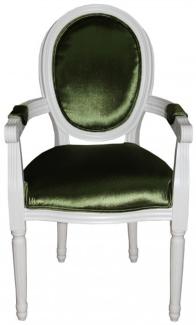 Casa Padrino Barock Esszimmer Stuhl mit Armlehne Grün / Weiß - Designer Stuhl - Luxus Qualität GH