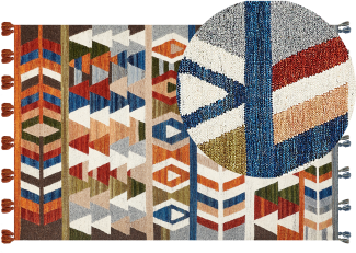 Kelim Teppich Wolle mehrfarbig 200 x 300 cm geometrisches Muster Kurzflor KAGHSI