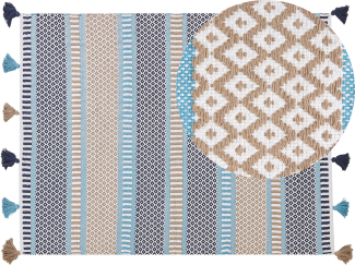 Teppich blau beige 160 x 230 cm Kurzflor MARMARA