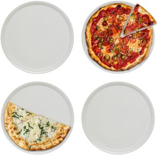 KHG 4er Set Pizzateller, extra groß mit 33cm Durchmesser in weiß, perfekt für Gastro und Zuhause, hochwertiges Porzellan, Spühlmaschinengeeignet & perfekt Stapelbar im zeitlosem Design