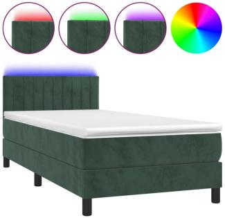 Polsterbett mit Matratze & LED Stoff Dunkelgrün 100 x 200 cm