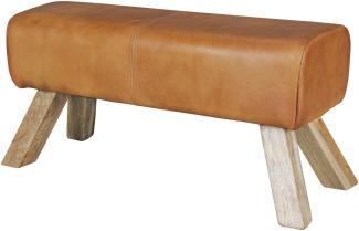 KADIMA DESIGN Sportlicher Sitzhocker mit brauner Ledersitzfläche & Mango-Massivholzbeinen – Modern & Stabil.