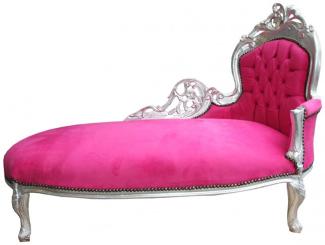 Casa Padrino Barock Chaiselongue "King" Pink / Silber- Antik Stil Möbel