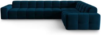 Micadoni 6-Sitzer Samtstoff Ecke rechts Sofa Kendal | Bezug Navy Blue | Beinfarbe Black Beech Wood