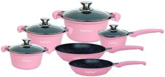 10-Teilig Kochgeschirr-Set Topf Induktion Alu Guss Pfanne Topfset Kochtopfset Marmor Pink