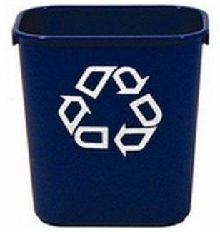 Rubbermaid Papierkorb, 12,9 Liter, rechteckig, PE, blau mit Recycling-Logo, Maße: (B)289 x (T)210 x (H)308 mm (FG295573BLUE / 2955-73-BLU)