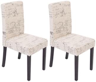 2er-Set Esszimmerstuhl Stuhl Küchenstuhl Littau ~ Textil mit Schriftzug, creme, dunkle Beine
