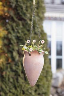 Pflanzenampel "Terra" aus Terracotta, 70 cm hoch, Blumenampel mit Metallkette, Hängeampel