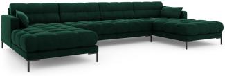 Micadoni 6-Sitzer Samtstoff Panorama Sofa Mamaia | Bezug Bottle Green | Beinfarbe Black Metal