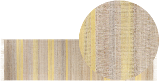 Teppich Jute beige gelb 80 x 300 cm Streifenmuster Kurzflor zweiseitig TALPUR
