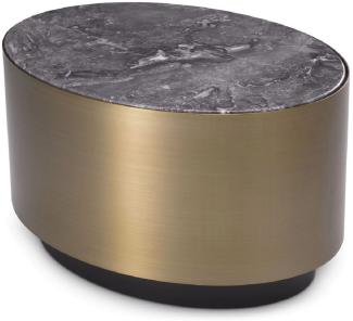 Casa Padrino Luxus Beistelltisch Grau / Messingfarben / Schwarz 65 x 48 x H. 38,5 cm - Ovaler Edelstahl Tisch mit Marmorplatte - Luxus Wohnzimmer Möbel - Luxus Qualität