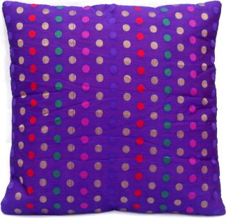 Indische Seide Deko Kissenbezüge 40 cm x 40 cm, Extravaganten Design für Sofa & Bett Dekokissen, Kissenhülle aus Jaipur-Indien. - Purple