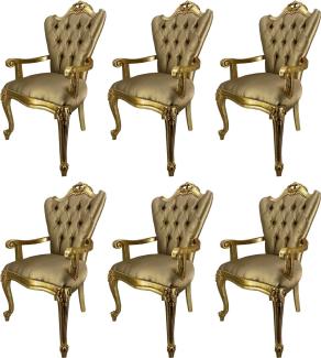 Casa Padrino Luxus Barock Esszimmerstuhl Set Gold / Gold - 6 Küchen Stühle mit Armlehnen - Barock Esszimmer Möbel - Edel & Prunkvoll