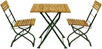 Biergarten - Garnitur MÜNCHEN 3-teilig (2x Stuhl, 1x Tisch 70x70cm), Flachstahl grün + Robinie