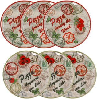 6er Set Pizzateller Moskau & Rot grün rot Ø33cm Platte XL-Teller Porzellan