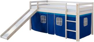 Hochbett Spielbett Kinderbett Rutsche Kiefer Vorhang blau 90x200 Jugendbett