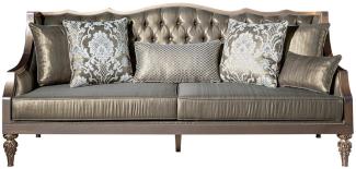 Casa Padrino Luxus Barock Sofa Grün / Silber / Kupfer / Gold 210 x 86 x H. 89 cm - Wohnzimmer Sofa mit dekorativen Kissen