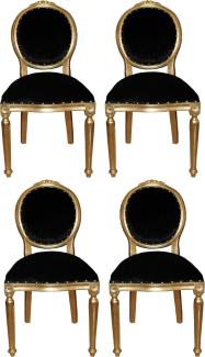 Casa Padrino Luxus Barock Esszimmer Set Medaillon Schwarz / Gold 50 x 52 x H. 99 cm - 4 handgefertigte Esszimmerstühle - Barock Esszimmermöbel
