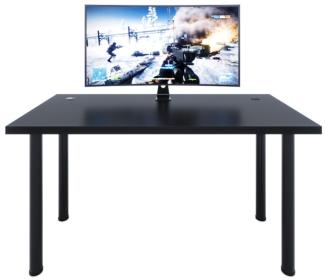 Gaming Tisch CODE X1, 135x73-76x65, schwarz/schwarze Beine + USB HUB
