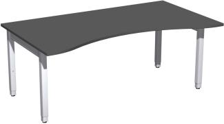 Schreibtisch '4 Fuß Pro Quadrat' Ergonomieform höhenverstellbar, 180x100x68-86cm, Graphit / Silber