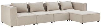Juskys modulares Sofa Domas XL - Couch für Wohnzimmer - 4 Sitzer - Ottomane, Armlehnen & Kissen - Ecksofa Eckcouch Ecke - Wohnlandschaft Stoff Beige