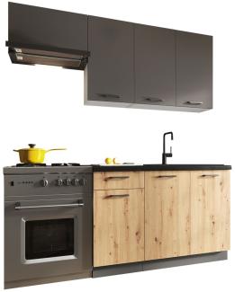Küchenzeile Lakard Set 2 180 (Farbe: Asche / Artisan + Graues Graphit + Schwarzer Stein, mit LED-Beleuchtung)