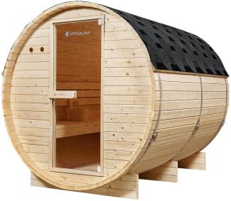 Artsauna Outdoor Fasssauna Spitzbergen 220 für 6 Personen - 8 kW Ofen, Saunasteine & Zubehör - Saunafass aus Fichtenholz - Außensauna Gartensauna