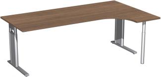 PC-Schreibtisch rechts, höhenverstellbar, 200x120cm, Nussbaum / Silber