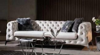 Casa Padrino Luxus Chesterfield Sofa Weiß / Silber 240 x 100 x H. 72 cm