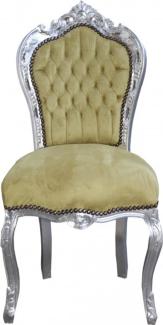 Casa Padrino Barock Esszimmer Stuhl Jadegrün / Silber Antik Look - Möbel Antik Stil