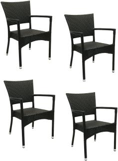 4x KONWAY® ROM Stapelsessel Schwarz Premium Polyrattan Garten Sessel Stuhl Set