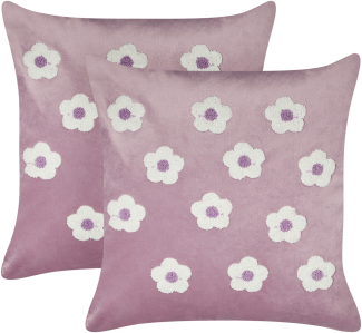 Dekokissen aus Samt mit gesticktem Blumenmotiv violett 45x45 cm 2er Set ECHINACEA