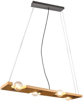 LED Balken Pendelleuchte 4 flammig Holzbrett naturbelassen, Breite 115cm