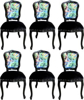 Casa Padrino Luxus Barock Esszimmer Set Comic Mehrfarbig / Schwarz 55 x 54 x H. 103 cm - 6 handgefertigte Esszimmerstühle - Designer Stühle - Barock Esszimmermöbel