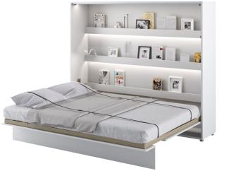 MEBLINI Schrankbett Bed Concept - BC-14 - 160x200cm Horizontal - Weiß Hochglanz/Weiß - Wandbett mit Lattenrost - Klappbett mit Schrank - Wandklappbett - Murphy Bed - Bettschrank