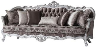 Casa Padrino Luxus Barock Sofa Bronzefarben / Silber 262 x 90 x H. 113 cm - Prunkvolles Wohnzimmer Sofa mit dekorativen Kissen