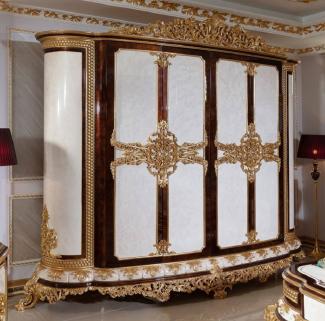 Casa Padrino Luxus Barock Schlafzimmerschrank Weiß / Braun / Gold - Prunkvoller Kleiderschrank im Barockstil - Barock Schlafzimmer & Hotel Möbel - Edel & Prunkvoll