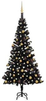 Künstlicher Weihnachtsbaum mit LEDs & Schmuck Schwarz 150cm PVC