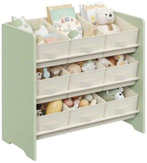 SONGMICS Kinderregal, Spielzeugregal, Bücherregal Kinder, mit 9 Aufbewahrungsboxen aus Vliesstoff, Kinderzimmer Regal, geräumig, 29,5 x 62,5 x 60 cm, lorbeergrün GKR033C10