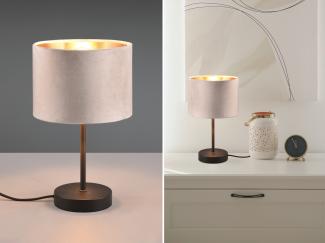 LED Tischleuchte mit Samt Lampenschirm Beige Gold, Höhe 33cm